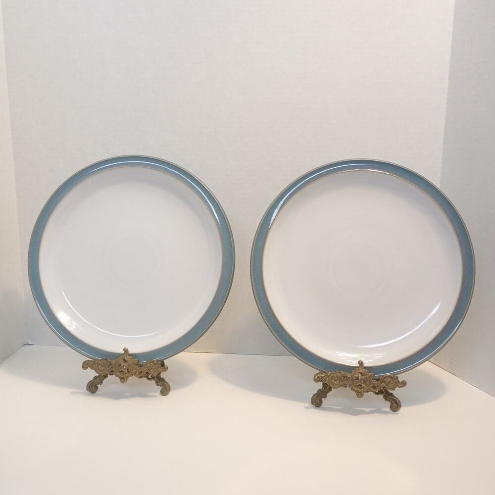 Denby Azure Dinner Plate 10 1/2" Blue Stoneware Dinnerware England Set Of 2